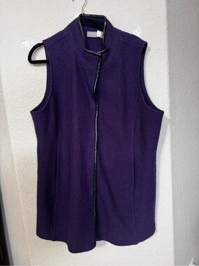 Chicos Purple Wool & Faux Black Leather Trim Vest Size 2 (Large)
